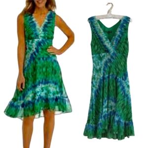 Chris McLaughlin Vibrant Green and Blue Midi Dress. Size-10